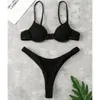 Kvinnors badkläder Ribbed Underwired High Cut Bikini Swimsuit Kvinnliga kvinnor Två stycken Set Thong Bather Bathing Suit Swim V2697B 221231