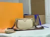 2023 Multi Pochette Accessoires Bag 클러치 숄더 크로스 바디 이브닝 백 정품 럭셔리 가죽 2 개의 분리형 파우치 탈착식 체인 조절 식 스트랩