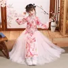 Ethnic Clothing Autumn And Winter Girls' Hanfu Long Sleeves Chinese Style Tang Costume Stage Performance Birthday Wedding Party Dress