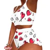 Women's Tracksuits Women Nightwear Sexy Ladies Lingerie Valentine's Day Print Split Suspender Shorts Two-piece Suit Intimates Short Sets