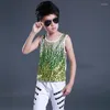 Scene Wear Jazz Costume Boys Colored Sequined Vest Top Hip Hop Street Dancing Clothing Modern Dance Costumes for Kids Show DNV11052