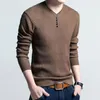 Herrtröjor män tröja solid casual knapp V-hals färg o nacke långärmad jumper stickad pullover smal bas pull homme