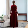 Ethnic Clothing 2023 Traditional Chinese Improved Cheongsam Dress Qipao National Flower Embroidery Velvet Oriental Evening Vestido