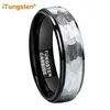 Wedding Rings ITungsten 6mm 8mm Men Women Black Hammered Tungsten Ring Band Fashion Jewelry Two Tone Stepped Edges Comfort Fit