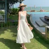 Casual Dresses Summer 2023 Women Beach Dress High Quality Silk Satin Fashion Sexig Vit Halter Seaside Holiday L3455