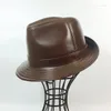 Berets mannen Brits voor Fedora Caps Women Street Catwalk Modellen Echte lederen tophoed mannelijke hiphop jazz cowboy hoeden cilinder chapeau