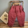 Women's Pants Women Loose Linen Elastic Waist Padded Ladies Vintage Spliced Flax Trousers Female 2023