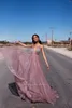 Party Dresses Glitter A Line Rose Pink Prom Sexy V-neck Straps Backless Sweep Train Bohemian Wedding Gowns