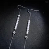 Dangle Earrings Korean Fashion Silver Color Long Chain Acrylic Pearl Tassel For Women Romantic Crystal Star Drop