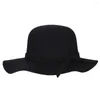 Berets Franse retro bowler hoed vrouwen brede golvende golvende fedora herfst en winter boog volwassen kinderen