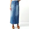 Skirts Women Long Skirt Jeans Denim Elegant High Waist Single Breasted Maxi Front Slit Outfit Office Lady Casual Streetwear Party