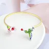 Bangle European And American Jewelry Fashion Hand-painted Enamel Glaze Three-dimensional Cute Hummingbird Pink Flowers Open Bracelet