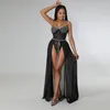 Robes de travail SKMY Femmes Vêtements 2 Pièces Ensemble Diamant Costume Mode Sexy Sans Manches Bodys À Lacets Jupe Longue Maille Été Plage Tenues