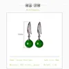 Dangle Earrings For Women 2023 925 Silver Jewelry Gold Green Jade Luxury Retro Round Bead Ear Hooks Wedding Emeralds Gem Earring