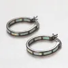 Hoop Earrings Charm Birthstone White Blue Opal For Women Vintage Fashion Black Gold Round Circle Female Wedding Jewelry