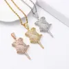 Pendant Necklaces Hip Hop Micro Paved Cubic Zirconia Iced Out Bling Rose Flower Pendants Necklace For Men Women Jewelry Gold Silver