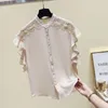 Blouses pour femmes sans manches dentelle évider en mousseline de soie 2023 femmes chemises été volants élégant bureau dame vêtements d'extérieur manteaux hauts