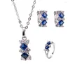 Ketting oorbellen Set 3 kleuren mode overdreven rechthoekige prachtige meteoriet sieraden 925 sterling zilveren trouwsets