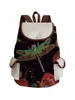 School Bags Miyahouse Female Fashion Floral Print Linen Backpacks Women Drawstring Design Travel Rucksack Girls Black Shoulder Schoolbag