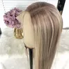 Heiße Spitzenperücken Ascheblonde gerade Highlight Ombre Synthetic Hair Middlet Teil für Frauen lang 221216