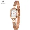 Ruimas Ladies Einfache analoge Uhren Luxus Roségold Square Watch Women Mesh Gurt Armbandwatch Top Marke Relogios Femininos 579333e