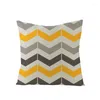 Pillow 2 Pieces Cover Cotton Linen Yellow Geometric Print Serging Square 45 Throw Pillowcase Sofa Home Decorative