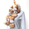 Scarves Women Winter Real Raccoon Fur Pom Scarf Warm Thick Long Natural Muffler Female And