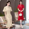 Roupas étnicas Plus Tamanho 4xl Verão elegante retro slim melhorado Cheongsam Lace Dress Fashion Dinner Casual Party Midi vestidos