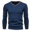 Herrtröjor Bomullsbullare V-ringning Herrtröja Solid färg långärmad Autumn Slim Men Casual Pull Clothing