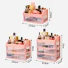 Storage Boxes Multi-functional Plastic Pink Layers Cosmetic Desktop Box Multi-drawer Household Dustproof Make Up Organizer Small Size