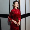 Roupas étnicas vestido chinês sexy qipao veludo cheongsam qi pao vermelho vestidos robe vintage femme 3/4 manga shanghai oriental 10296