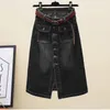 Skirts High Waist Denim Cotton Skirt Korean Spring And Autumn Vintage Single Breasted Fashion With Belt Casual Straight A-line