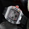 Mens Fashion Watches Luxury Designer Quartz Watch Skeleton Multiple Time Zone Sports Wristwatch Silicone Strap Men Chronograph Clo229e