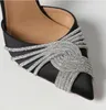 Ünlü tasarım gatsby sling sandalet saten pvc kristal bükülmüş kayış sivri moda gladyatör yüksek topuklu yaz kadınları seksi cazibe göster