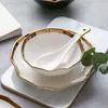 Plates Ceramic White/Black Tableware Set And Bowls Dinner Plate Dessert Dishes With Gold Wave Rim Dinnerware For Home