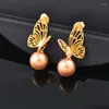 Stud -oorbellen Sinnery 316L roestvrij staal Champagne Pearl Hollow Butterfly Women Bridal Elegant Wedding Party Sieraden SSB