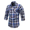 Camisas casuais masculinas longo botão para baixo camisa masculina bolso moda xadrez manga solta ajuste topo