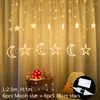 Strings EU -plug Eid Moon Star Gordijn Fairy Lights Christmas Decorations Outdoor Garland Garden Decor Wedding Feest