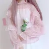 Damenblusen, japanische Lolita-Bluse mit Spitze, Frühling und Herbst, für Damen, süße süße Rüschen, Chiffon, weibliche Laternenärmel, Hemdoberteile