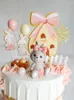 Fournitures de fête fête des enfants bébé anniversaire gâteau décorations fille fête rose nœud papillon Animal Dessert Topper poupée insérer carte