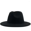 Bérets 2023 Peint à la main Laine Feutre Noir Fedora Chapeau pour femmes/hommes à large bord Automne Hiver Panama Jazz Cap