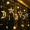 Cordes EU Plug Eid Lune Étoile Rideau Fée Lumières Décorations De Noël Guirlande Extérieure Décor De Jardin De Mariage Fête De Vacances