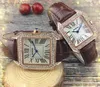 زوجين من الرجال نساء مربعات رومانية اللباس الساعات الماس الدائري من الجلد الأصلي حزام ريلوجيو فيث سيدة الكوارتز wristwatch