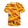 Heren t shirts zomer cool shirt voor mannen alledaagse eten friet patroon 3D printing boy's t-shirt casual korte mouwen grappige top