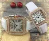 Top model Fashion Lady Watches Women Men Casual Square Roman Diamonds Ring Rose Gold Silver Case Genuine Leather Belt Tank Series Quartz Watch Relogio Masculino