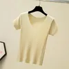 Camisetas femininas camisa branca Camisa branca Manga curta Camiseta de malha sólida Mulheres Mulheres Slim Brieft Feminino Estilo coreano Sexy Top Knitwear