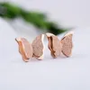 Boucles d'oreilles Design papillon en acier titane givré en or Rose pour femmes en acier inoxydable bijoux mignons pour filles