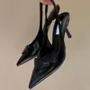 Driehoekige decoratieve sandalen Dames back lace 7.5cm 5.5CMKitten Heel schoenen Luxe Designer puntige formele schoenen Glanzende kristallen decoratie Klassiek feestdiner