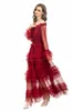 Women's Dresses Slash Neckline Long Sleeves Sexy Tulle Laid Over Tiered Ruffles Elgant Maxi Party Prom