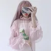 Damenblusen, japanische Lolita-Bluse mit Spitze, Frühling und Herbst, für Damen, süße süße Rüschen, Chiffon, weibliche Laternenärmel, Hemdoberteile